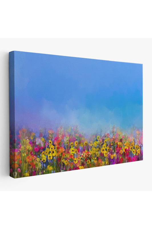 Renkli Çiçekler Salon Dekoratif Kanvas Duvar Tablosu-3479