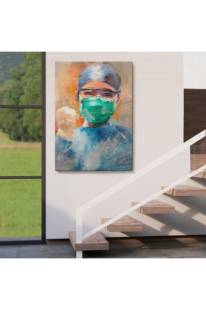 Covid 19 Dövüşen Soyut Hemşire Portresi, Tıbbi Soyut Kanvas Tablo-5246
