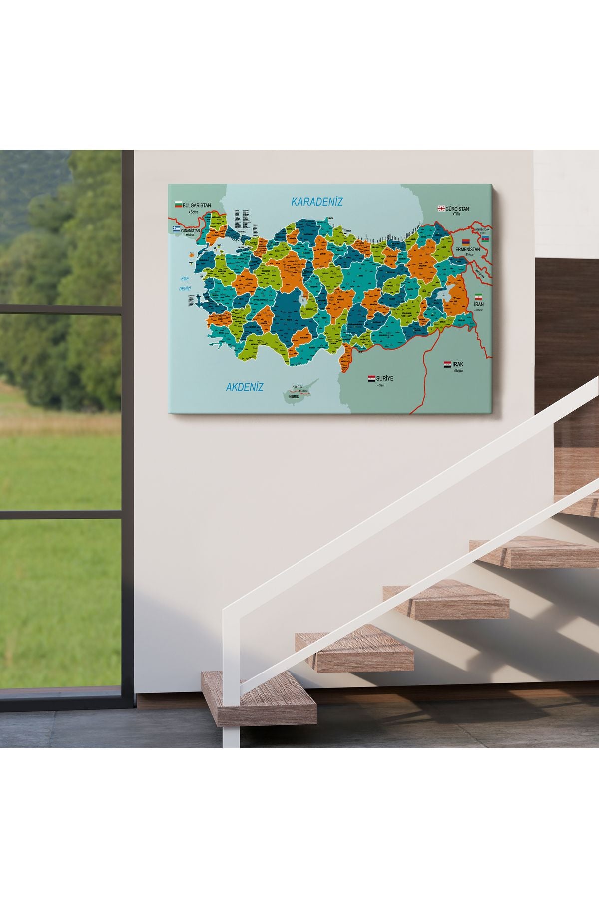 Türkiye Haritası Kanvas Tablo İl ve İlçeli Ayrıntılı Eğitici Komşulu Tablo 3015