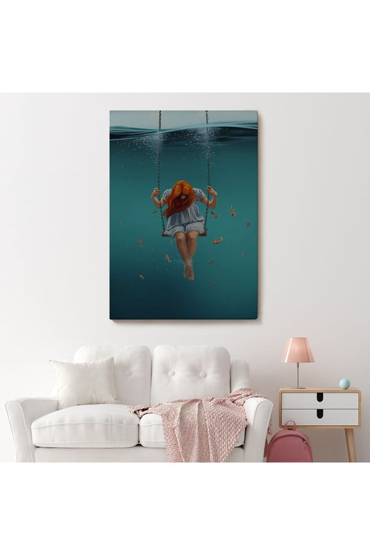 Denizde Salıncakla Sallanan Kız Kanvas Tablo-5233