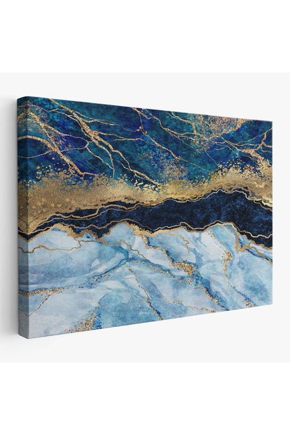 Mavi ve Gold'un Müthiş Uyumu Mermer Görünümlü Modern Kanvas Tablo-5061