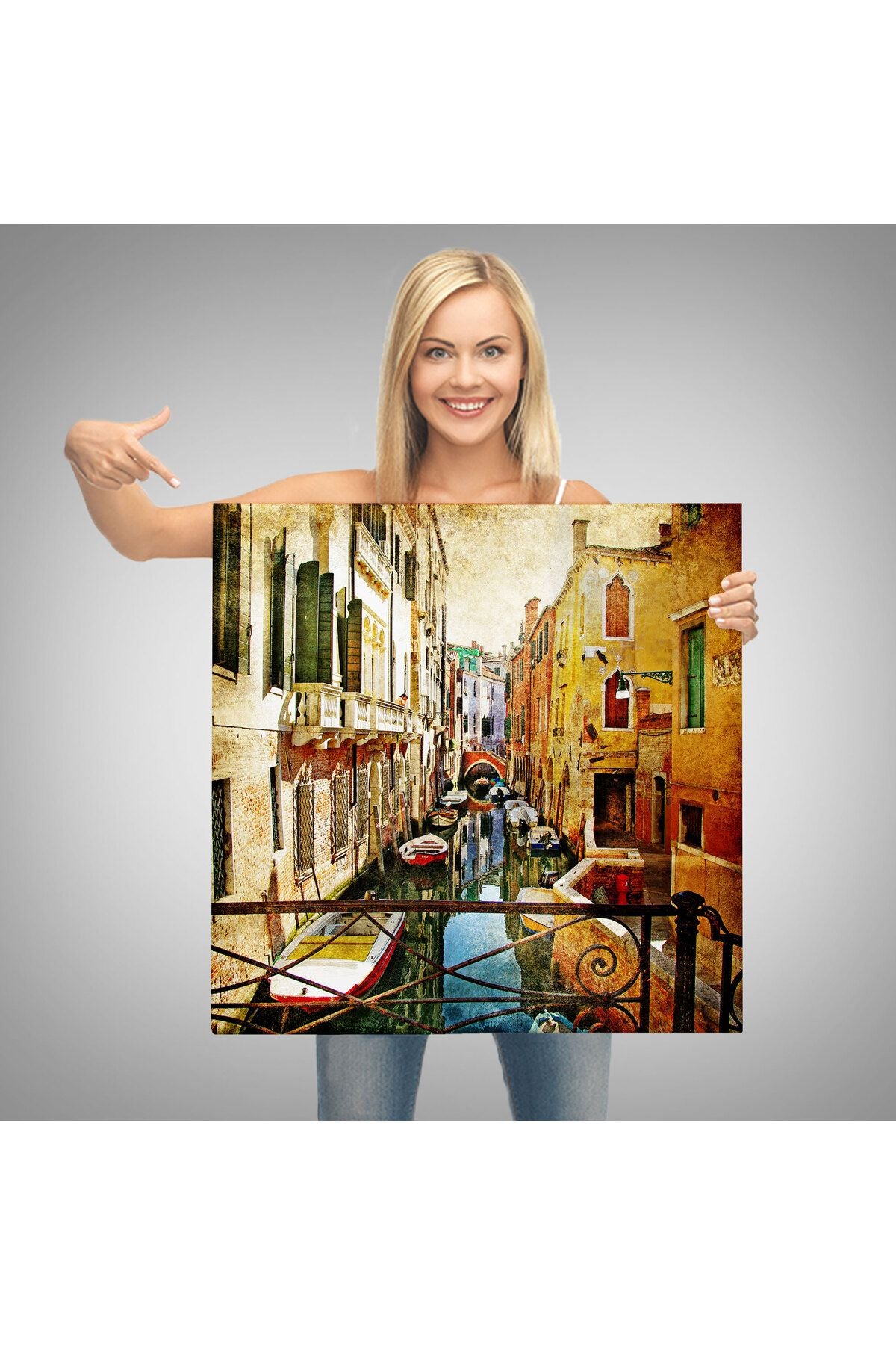 Özel Tasarım, Dekortif BaskıVenedik Balkonu ve Sandallar Dekoratif Kanvas Duvar Tablosu-5823