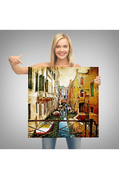 Özel Tasarım, Dekortif BaskıVenedik Balkonu ve Sandallar Dekoratif Kanvas Duvar Tablosu-5823