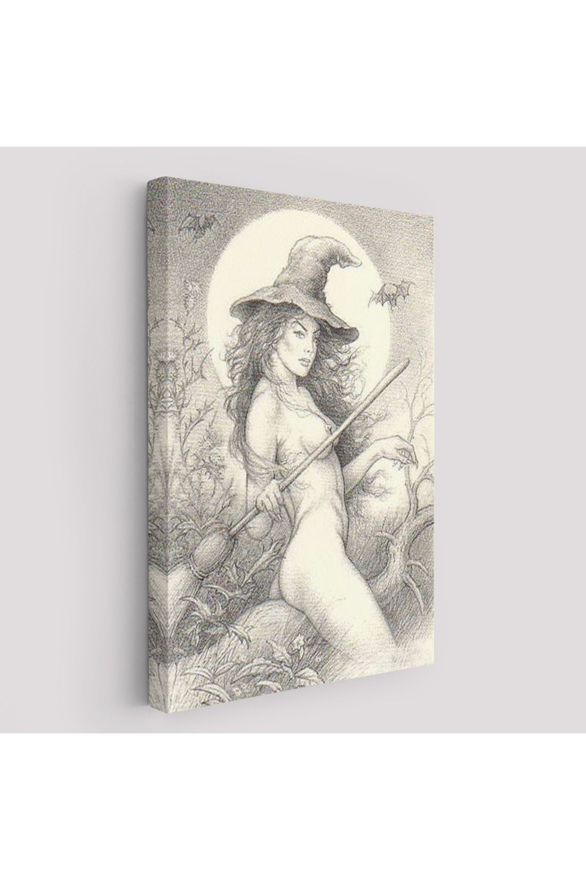 Şabat'a Cadı Uçuşu, Vintage Cadılar Bayramı, Wiccan Tuhaflıkları Kanvas Tablo-5284