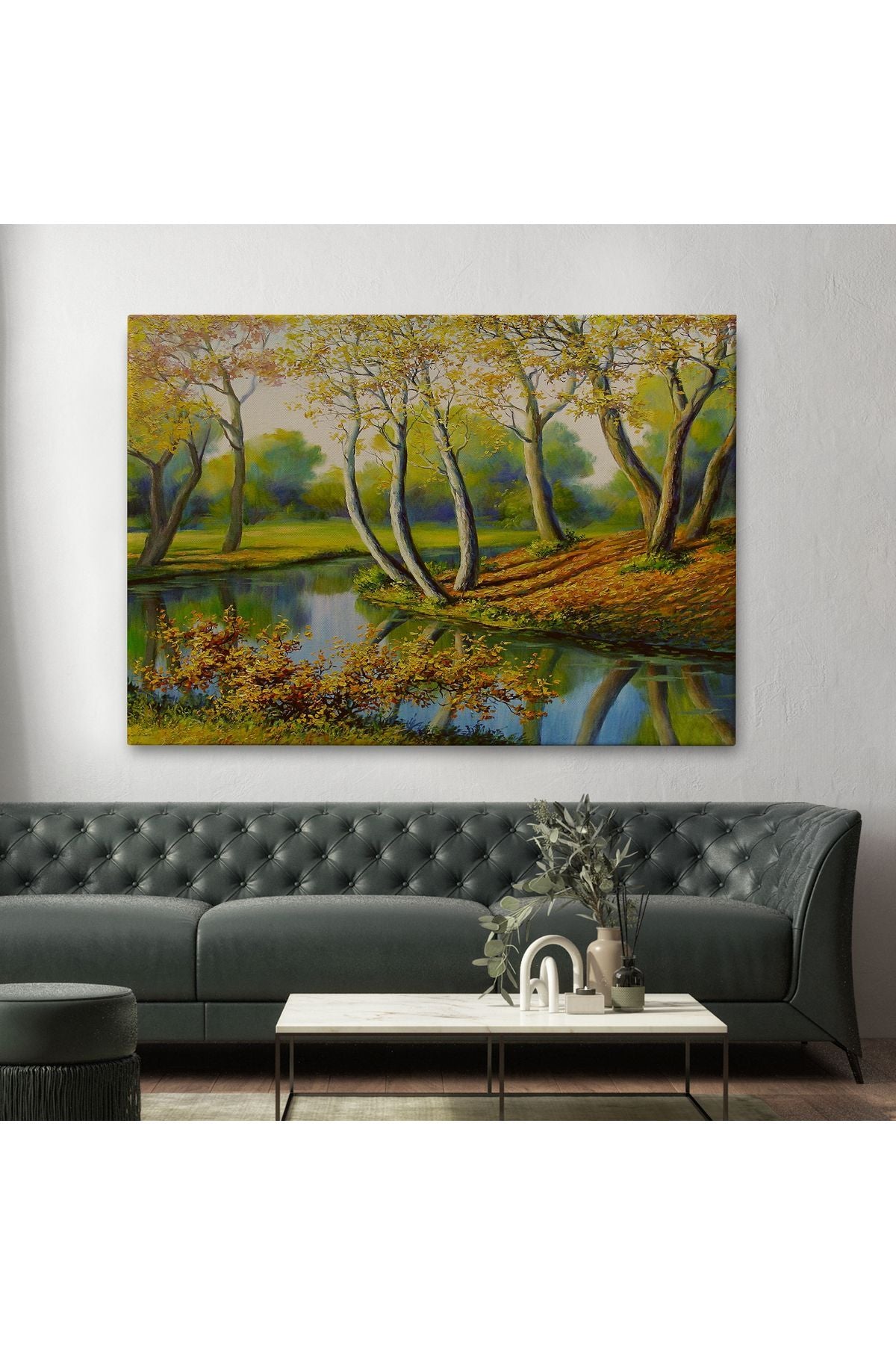 Nehir Manzaralı Yağlıboya Görünüm Dekoratif Kanvas Duvar Tablosu-3617
