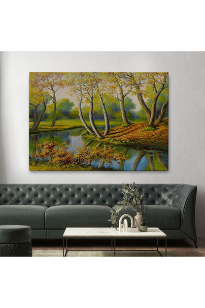 Nehir Manzaralı Yağlıboya Görünüm Dekoratif Kanvas Duvar Tablosu-3617