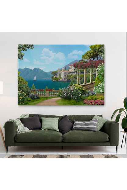 İtalya Deniz Manzaralı Yağlıboya Görünüm Dekoratif Kanvas Duvar Tablosu-3576