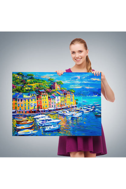 Liman Tekneleri Yağlıboya Görünüm Dekoratif Kanvas Duvar Tablosu-3461