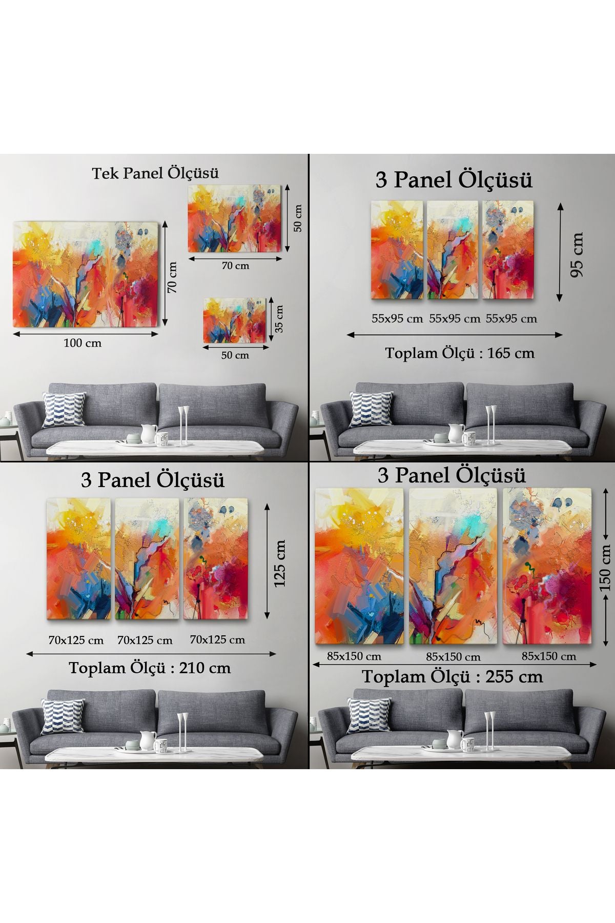 Fırça Darbeli Soyut Yağlıboya Görünüm Dekoratif Kanvas Duvar Tablosu-3582