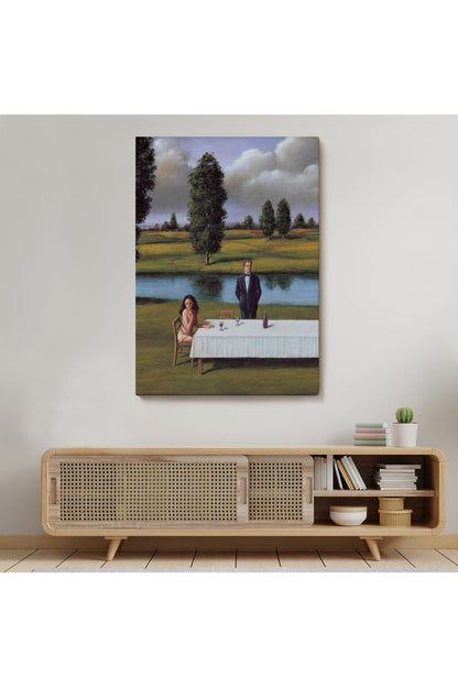 Dekoratif Kanvas Tablo, Duvar Tablosu-Nehir Kenarı ve Sevgilisini Bekleyen Kadın 6258