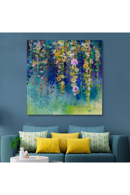 Soyut Çiçekler Suluboya Görünüm Dekoratif Kanvas Duvar Tablosu-5831