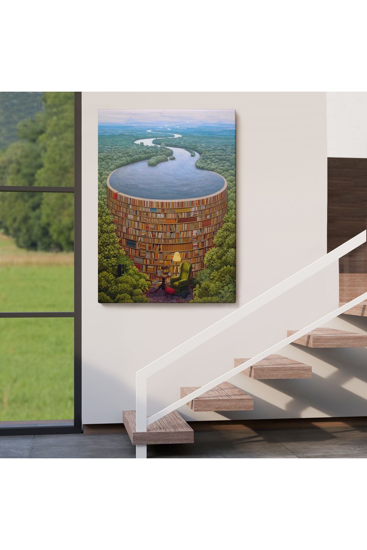 Gerçeküstü Bir Kütüphane Kanvas Tablo, Çalışma Odası Hediyesi, Kütüphane Posteri-5209