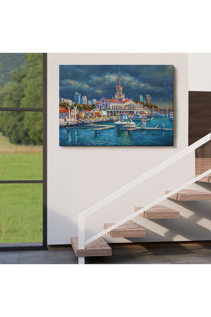 Soçhi Limanı Rusya Yağlıboya Görünüm Dekoratif Kanvas Duvar Tablosu-3604