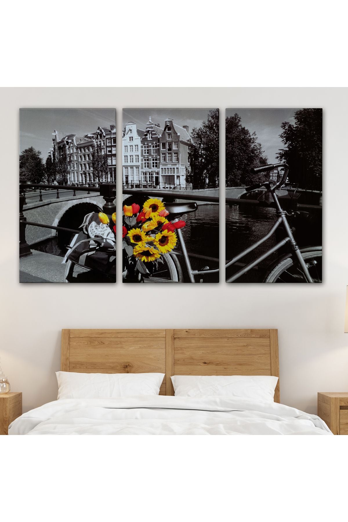 Kanvas Tablo, Duvar Dekoru, Amsterdam Kanalları Bisiklet ve Laleler 6594 BUNGKNV