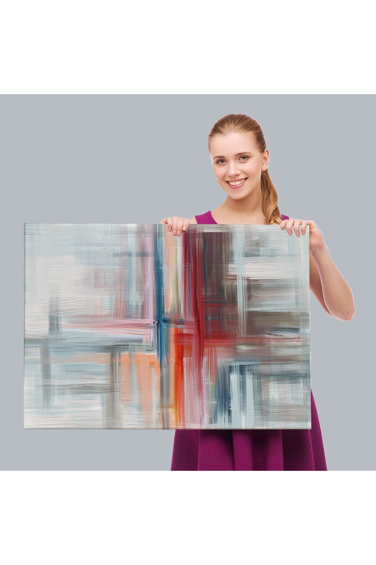 Fırça Darbeleri ile Soyut Yağlıboya Görünüm Dekoratif Kanvas Duvar Tablosu-3757