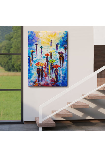 NW Özel Renkli Şemsiyeli İnsanlar Tablosu-5923
