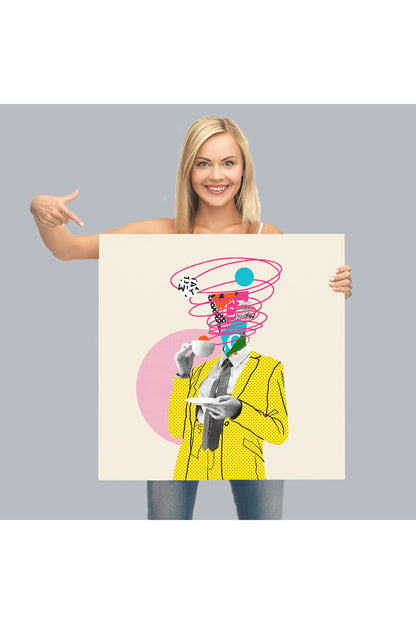 Çizgi Roman Kahramanı Kahvesini Yudumluyor Pop Art Kanvas Tablo-5066