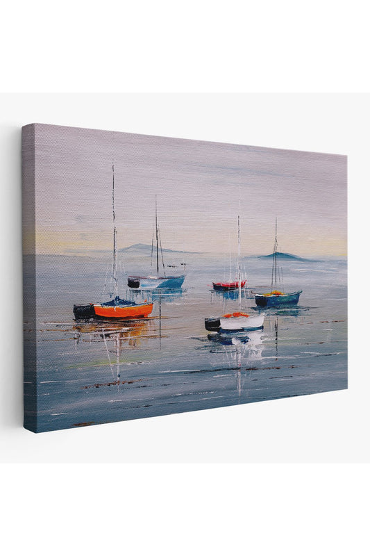 Deniz ve Yelkenliler Manzarası Yağlıboya Görünüm Dekoratif Kanvas Duvar Tablosu-3710
