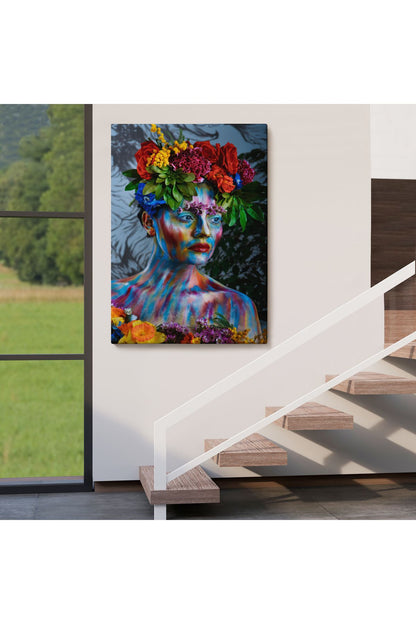 Renkli Çiçek Taçlı Kız Duvar Tablosu-5991