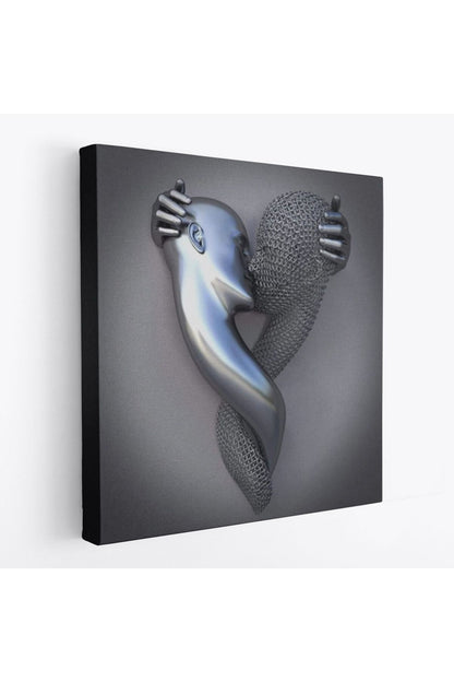 Metalik Efektli Kanvas Tablo, Romantik Beden, Aşk Sanatı, 3D Efektli Gümüş İnsan-5350