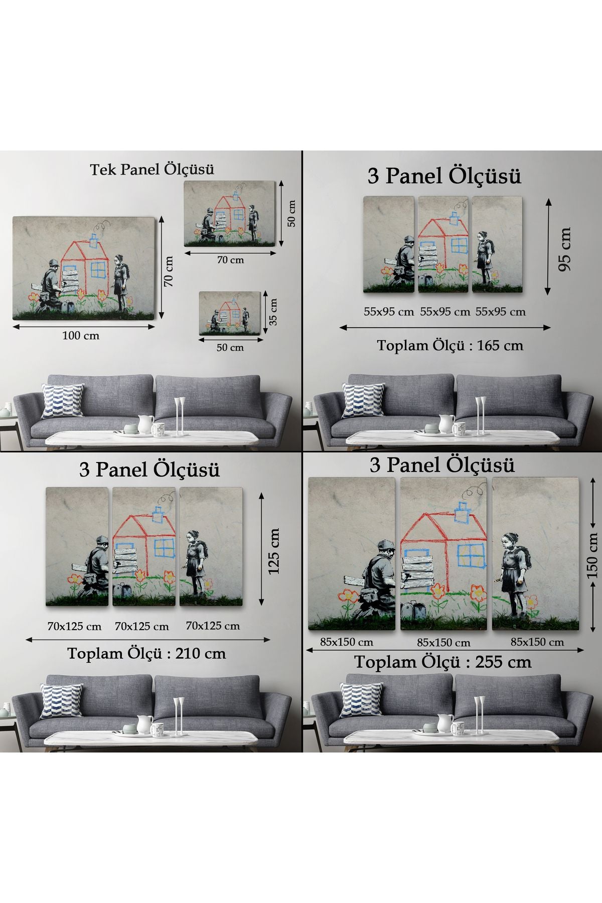 Bansky Çocuğun Çizdiği Evin Kapısını Kapatan Adam Kanvas Tablo-5019