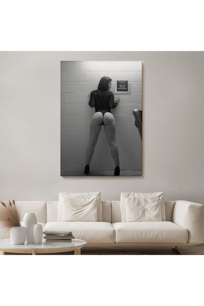 Duvara Yaslanan Pürüzsüz Seksi Adın Vücut Kanvas Tablo-5293