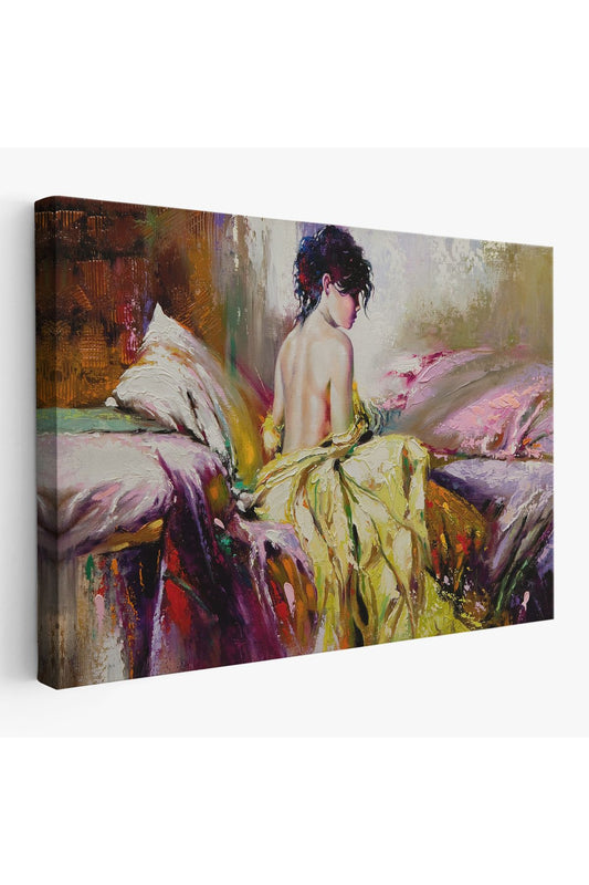 Yalnız Kadın Pastelboya Görünüm Dekoratif Kanvas Duvar Tablosu-3766