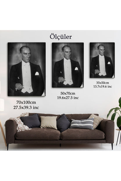 Atatürk Portre Tablosu Mustafa Kemal Atatürk Dikdörtgen Dekoratif Kanvas Tablo-FÖ-139