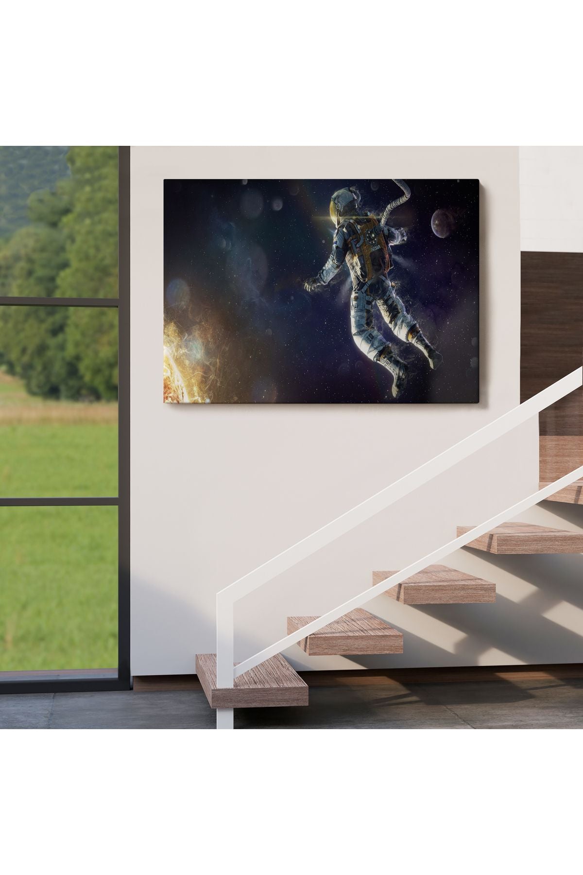 Astronot Duvar SanatıKanvas Tablo, Uzay Posteri, Astronot Uzayda, Gezegen Arka Planı-5381