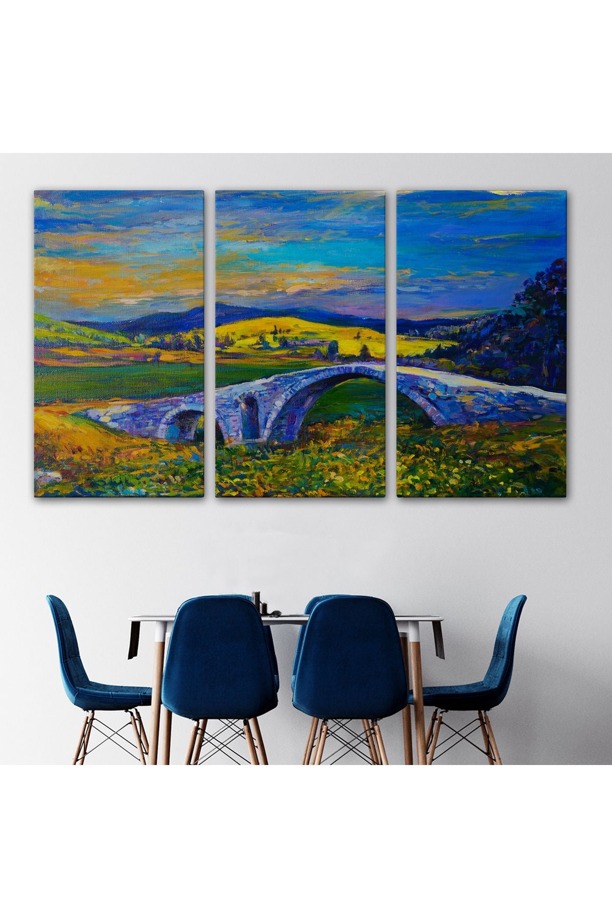 Köy Taşköprüsü Günbatımı Manzarası Duvar Tablosu-1202