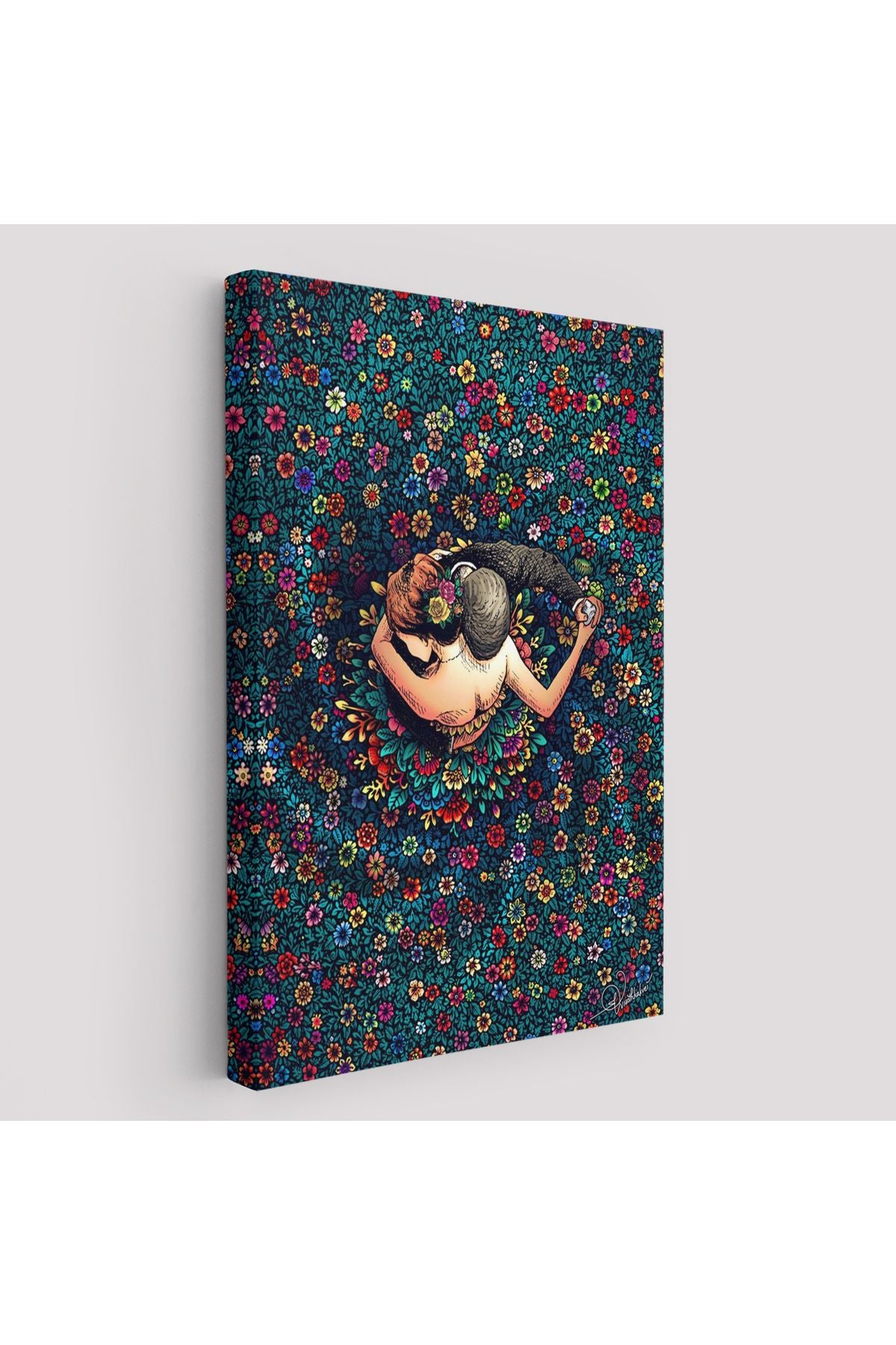 Renkli Çiçekler İçinde Dans Eden Sevgililer Duvar Tablosu-6200