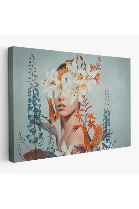 Çiçekler İçindeki Güzel Kadın Portresi Kanvas Tablo-5022