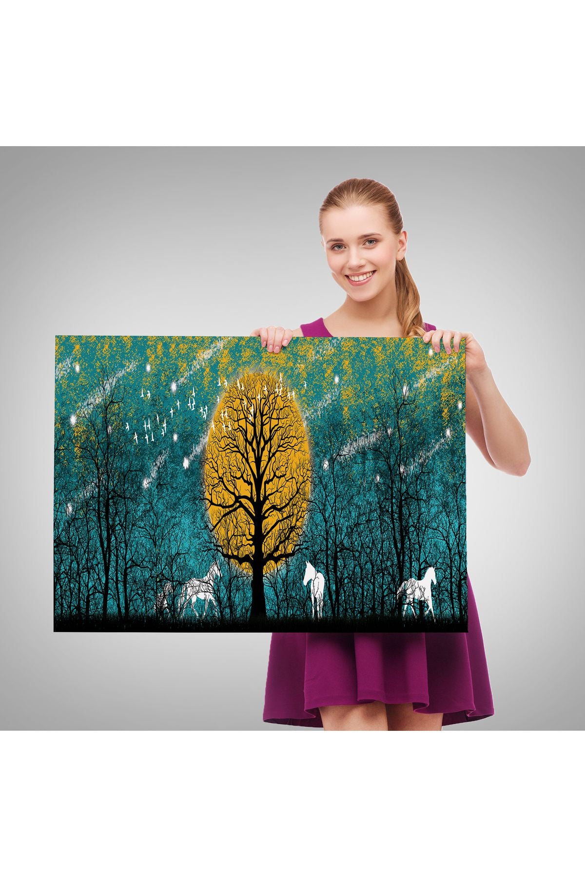 Geceyarısı Ormanda Gezen Atlar Kanvas Tablosu-5041