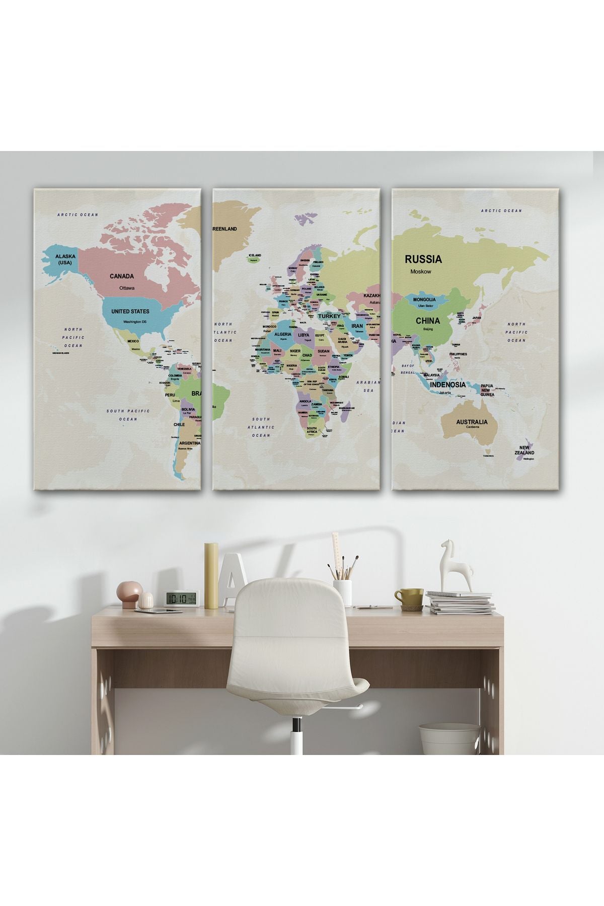 Dünya Haritası Kanvas Tablo Ülke Başkentli ve Okyanus Detaylı Tablo 2749