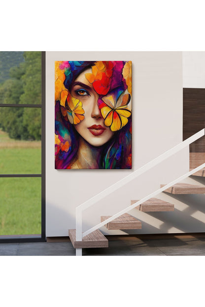 Çiçek ve Kadın Temalı Dekoratif Duvar Tablosu-6192