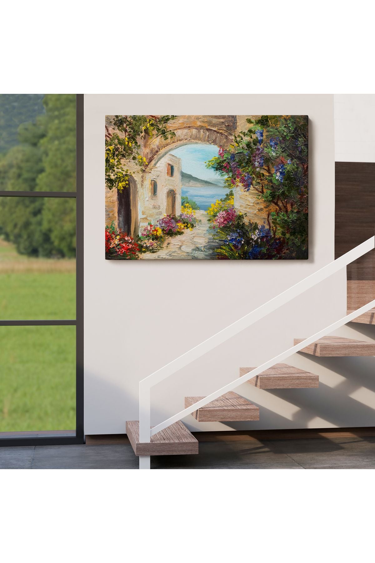 Yaz Manzarası Yağlıboya Görünüm Dekoratif Kanvas Duvar Tablosu-3476