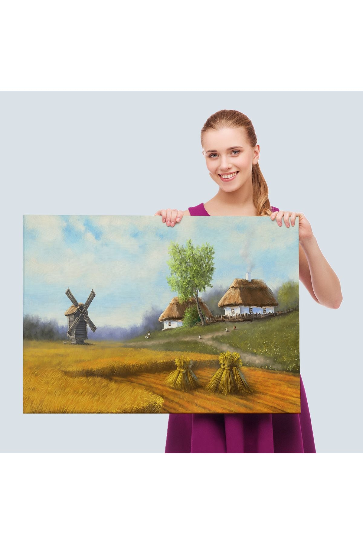 Özel Tasarım, Dekortif  BaskıUkrayna Köy Manzarası Yağlıboya Görünüm Dekoratif Tablo-3712