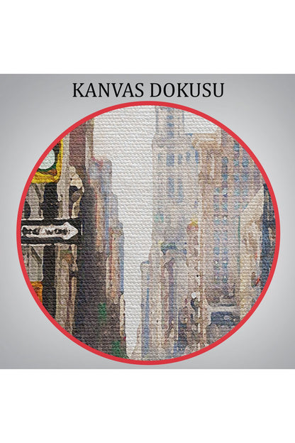 New York Sokakları Ve Sarı Taksi Yağlıboya Görünüm Tablo-3550