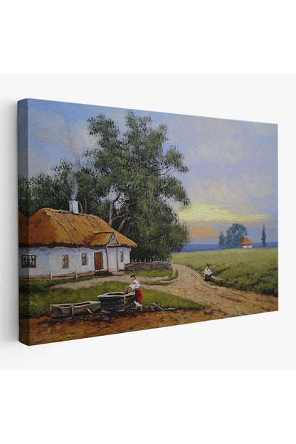 Köy Evi Manzarası Yağlıboya Görünüm Dekoratif Kanvas Duvar Tablosu-3555