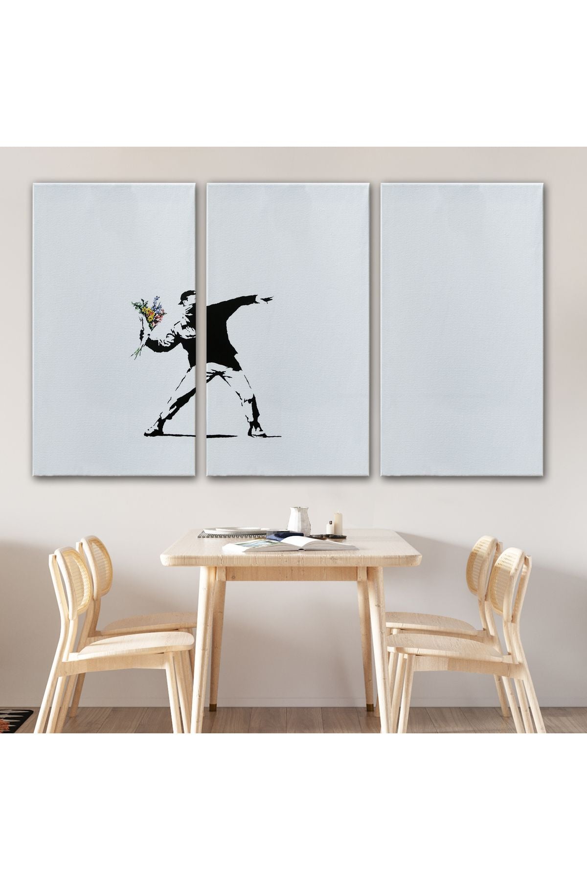 DB  Bansky'nin Çiçek Atan Adam Eseri Kanvas Tablo-5111