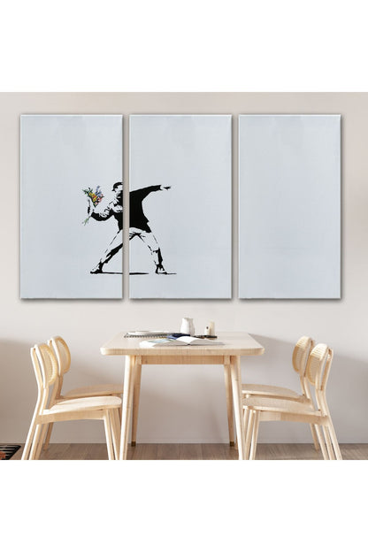 DB  Bansky'nin Çiçek Atan Adam Eseri Kanvas Tablo-5111