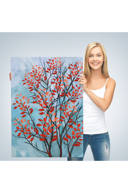 Kırmızı Yapraklar Soyut Dekoratif Kanvas Tablo-5179