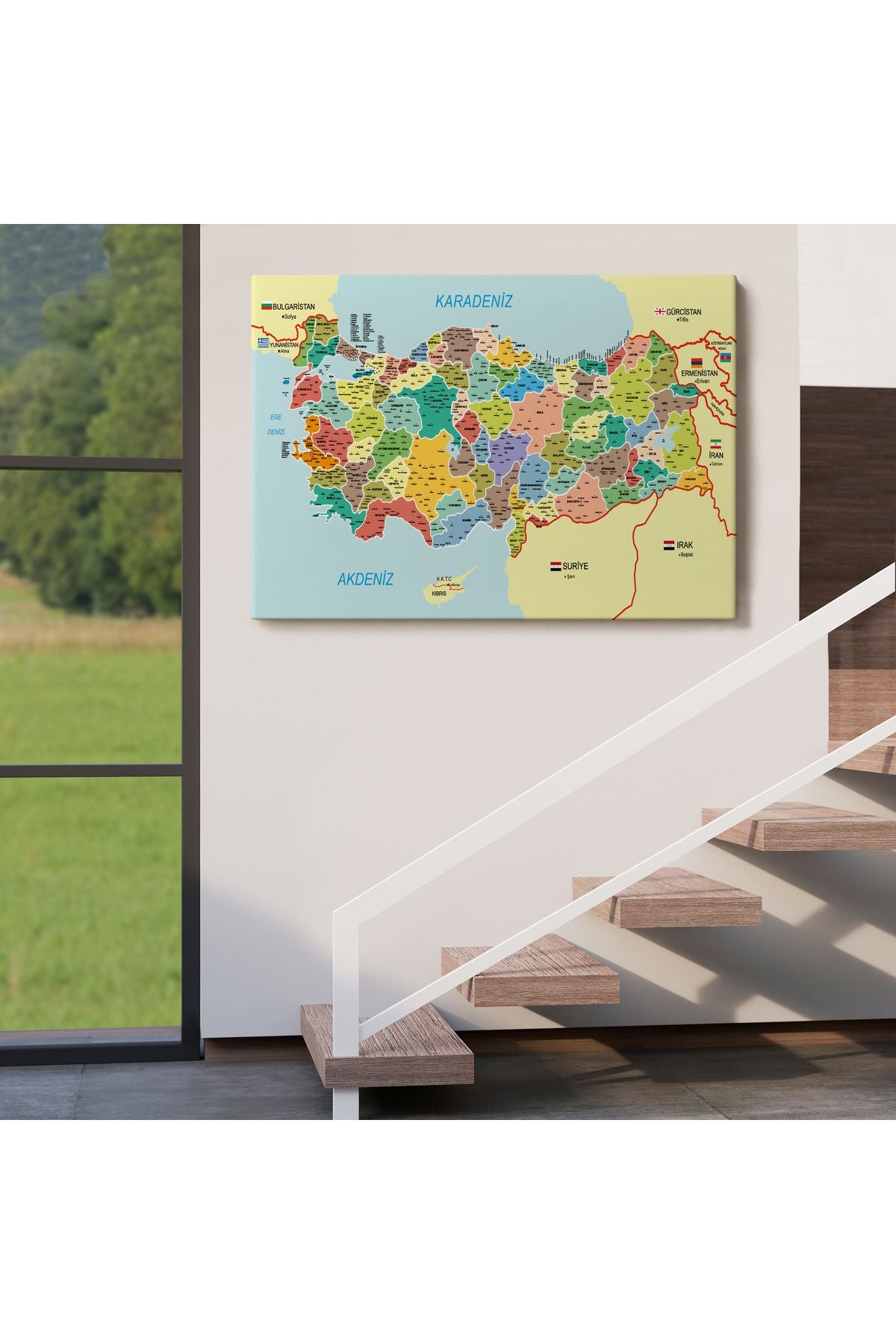 Türkiye Haritası Kanvas Tablo İl ve İlçeli Ayrıntılı Eğitici Komşulu Tablo 3006