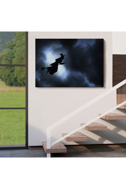 Süpürgede Uçan Cadı, Cadılar Bayramı Dekoratif Duvar Tablosu-5202