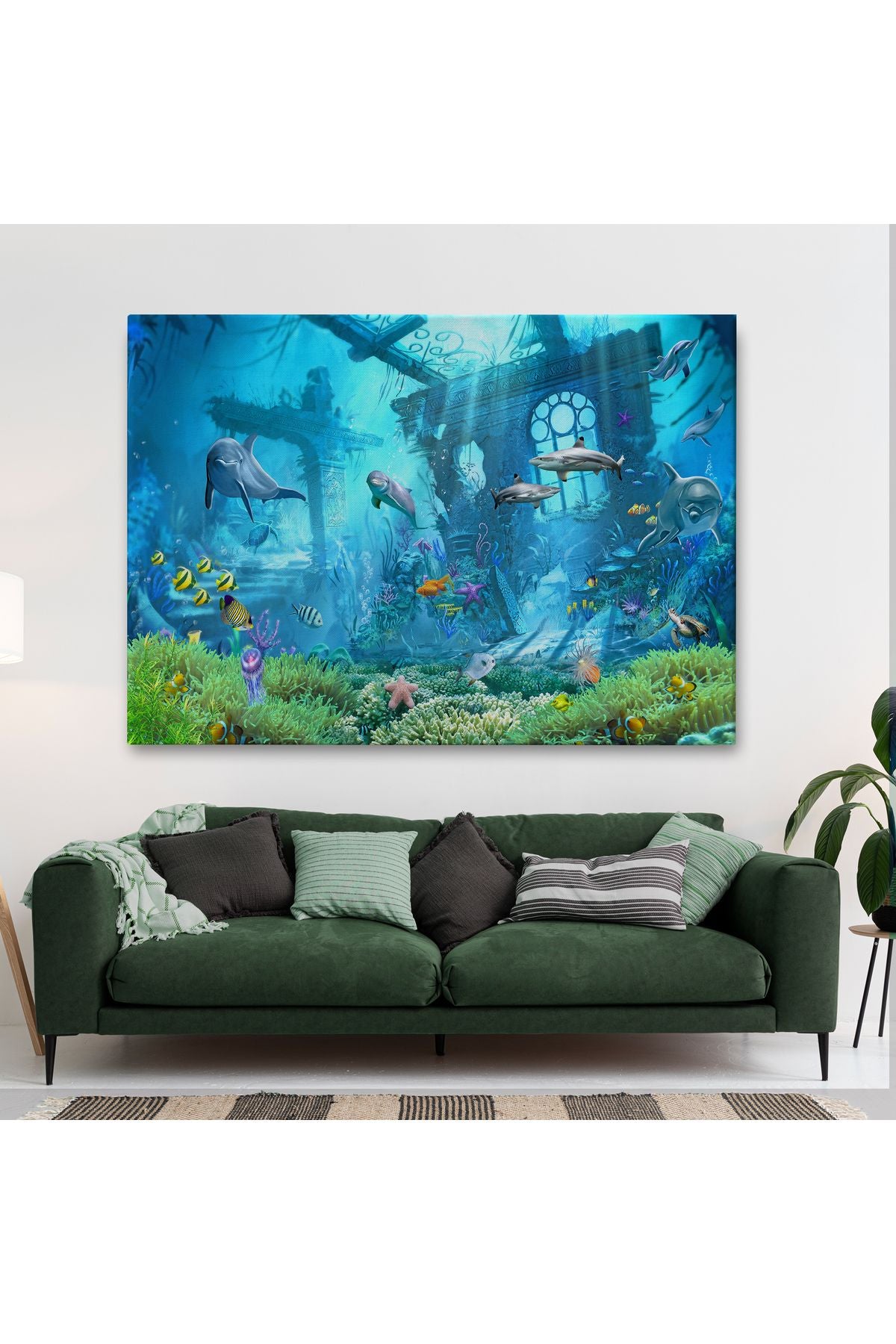 Su Altı Manzarası Yağlıboya Görünüm Dekoratif Kanvas Duvar Tablosu-3667