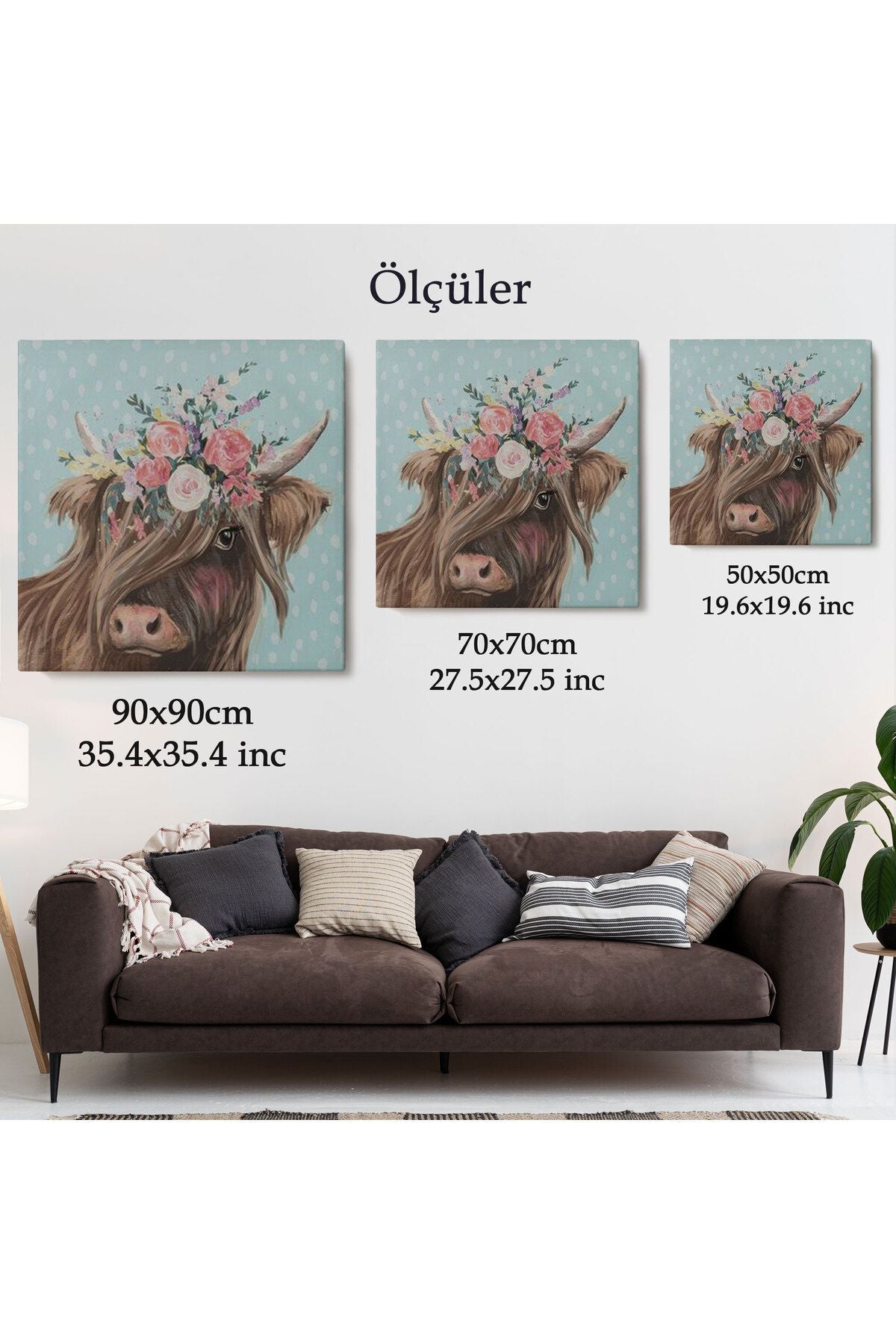 Çiçek Taçlı Güzel Yayla İneği Kanvas Tablo-5861