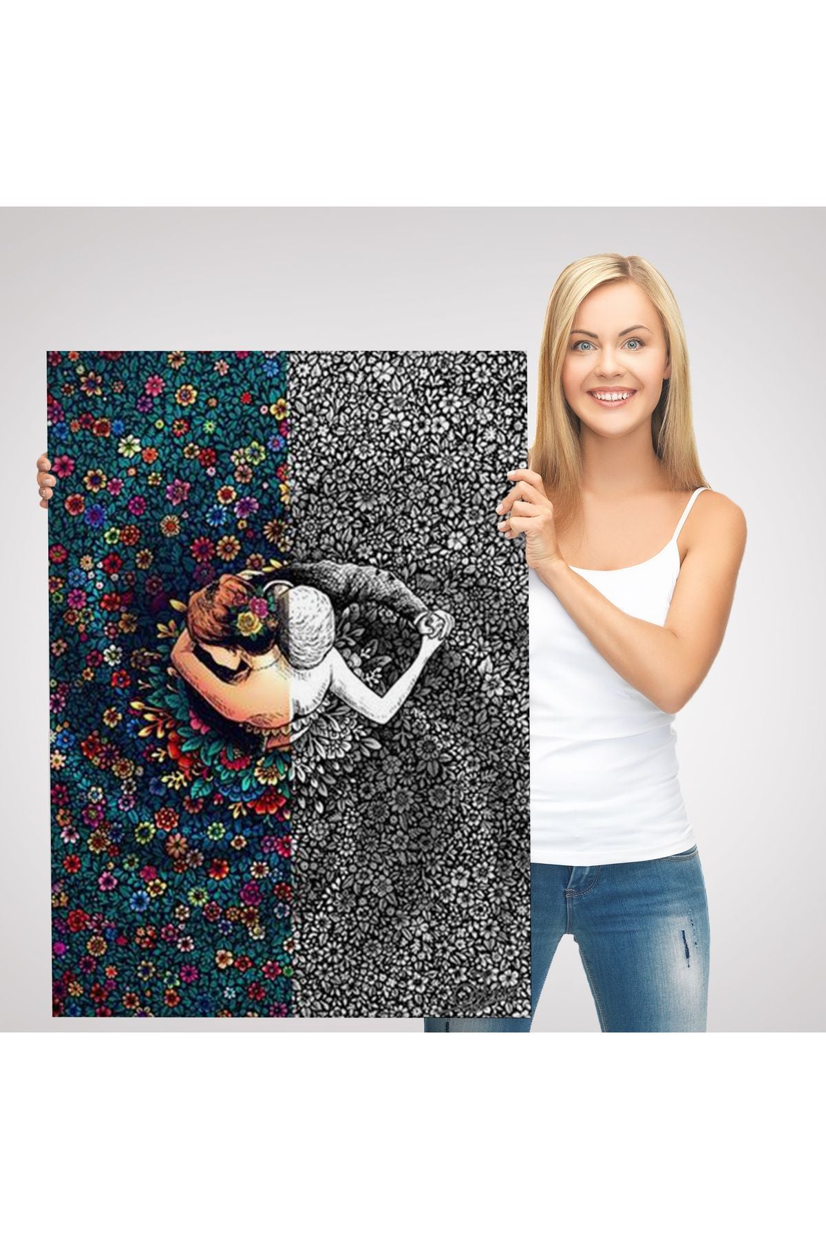 DB HG Çiçekler İçindeki Sevgililer Tablosu-6291