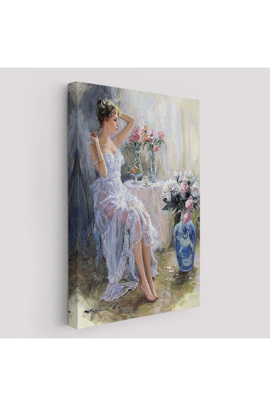 Beyaz Elbiseli Güzel Kız Dekoratif Duvar Tablosu-6108