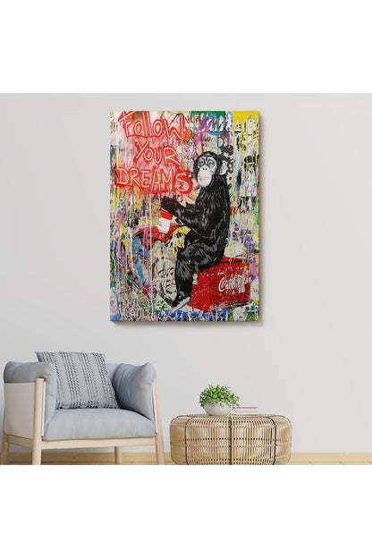 trndry seri001 Hayallerinin Peşinden Git,Maymun Graffiti Posteri, Banksy Graffiti Kanvas Tablo-5304