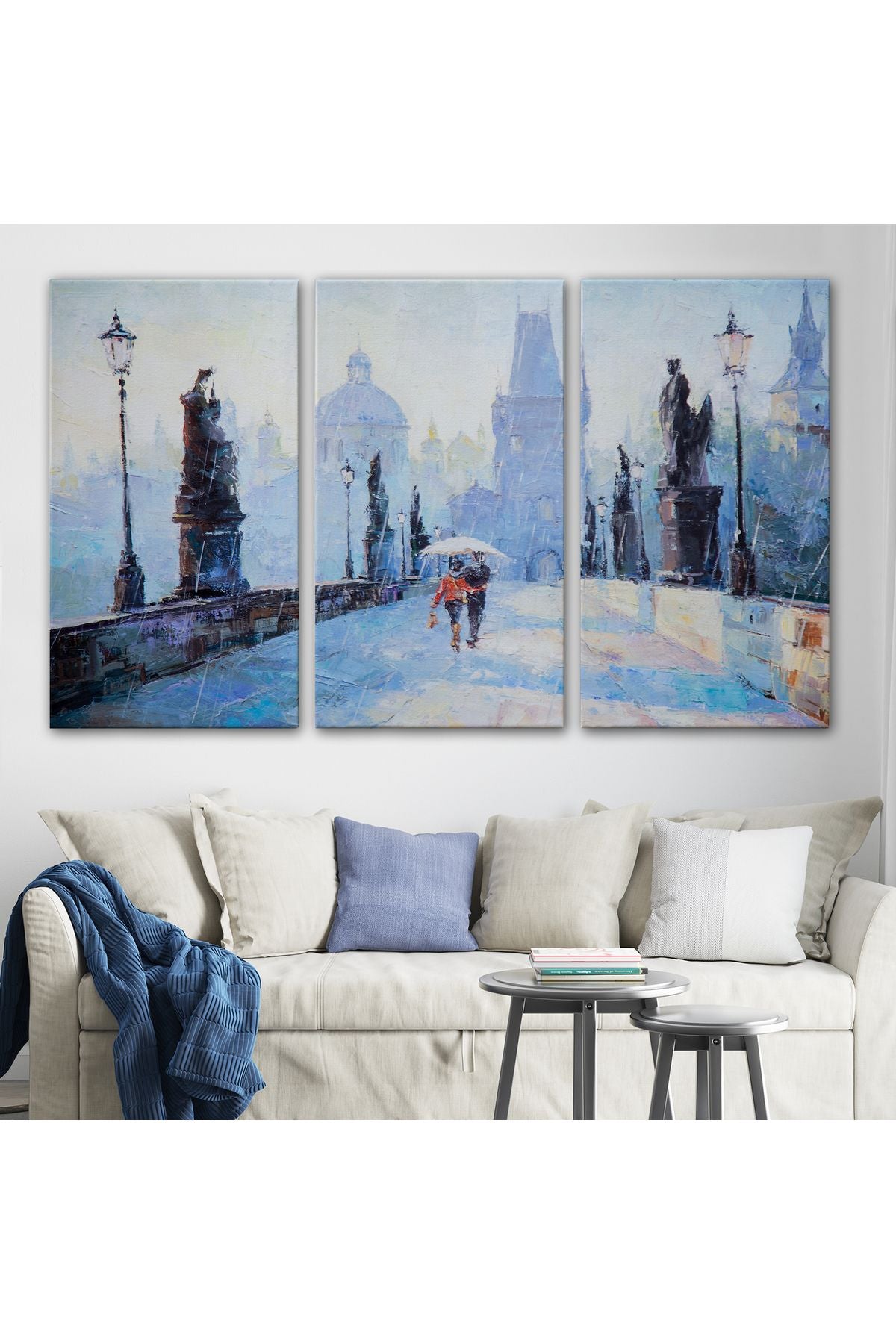 Şemsiye Altında Bir Çift Aşık Temalı Kanvas Duvar Tablosu-1187